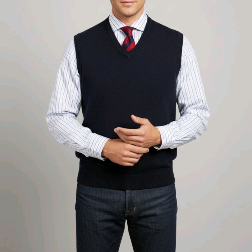 Brooks Brothers Pure Cashmere V-Neck Sweater Vest - Navy | Knitted Great Britain